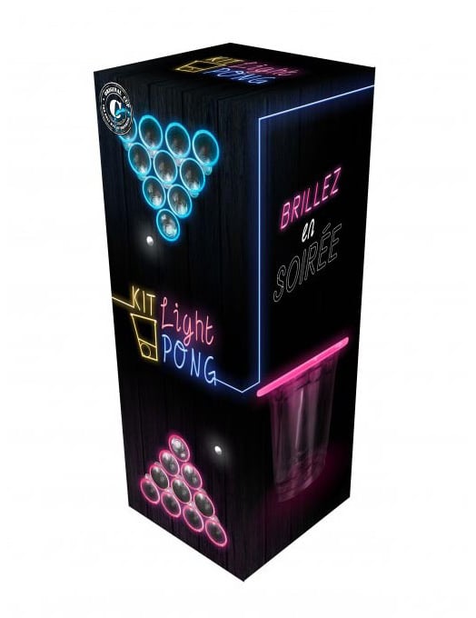 Kit beer pong lumineux pour soirée bleu et rose néon