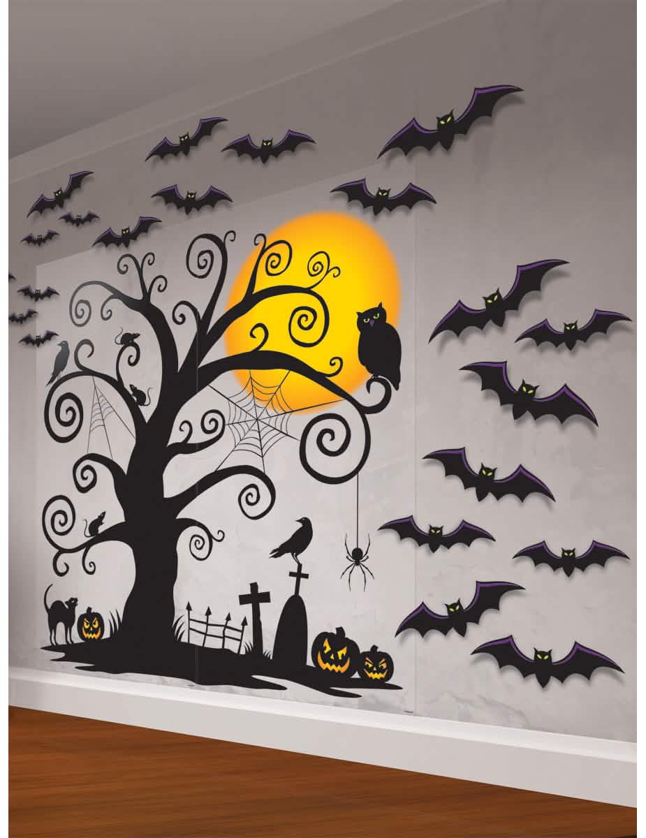 Kit de decoración mural de cementerio para halloween negro con murciélagos y calabazas