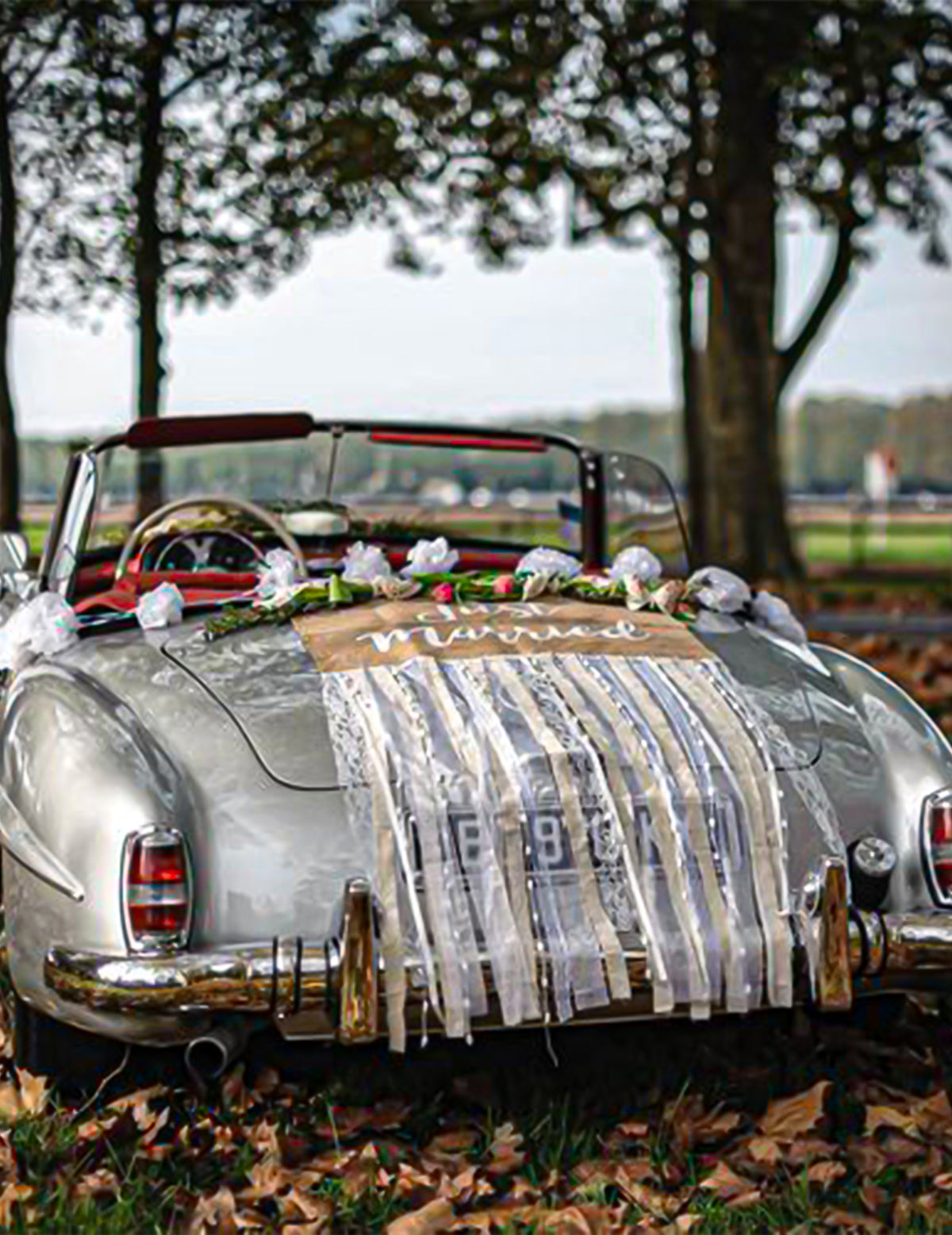 Kit Coche de Novios Rústico Yute y Encaje Completo Just Married