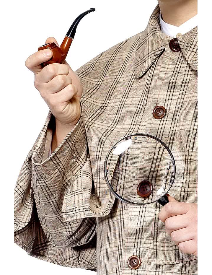 Kit Sherlock Holmes pour adulte beige à carreaux avec pipe et loupe