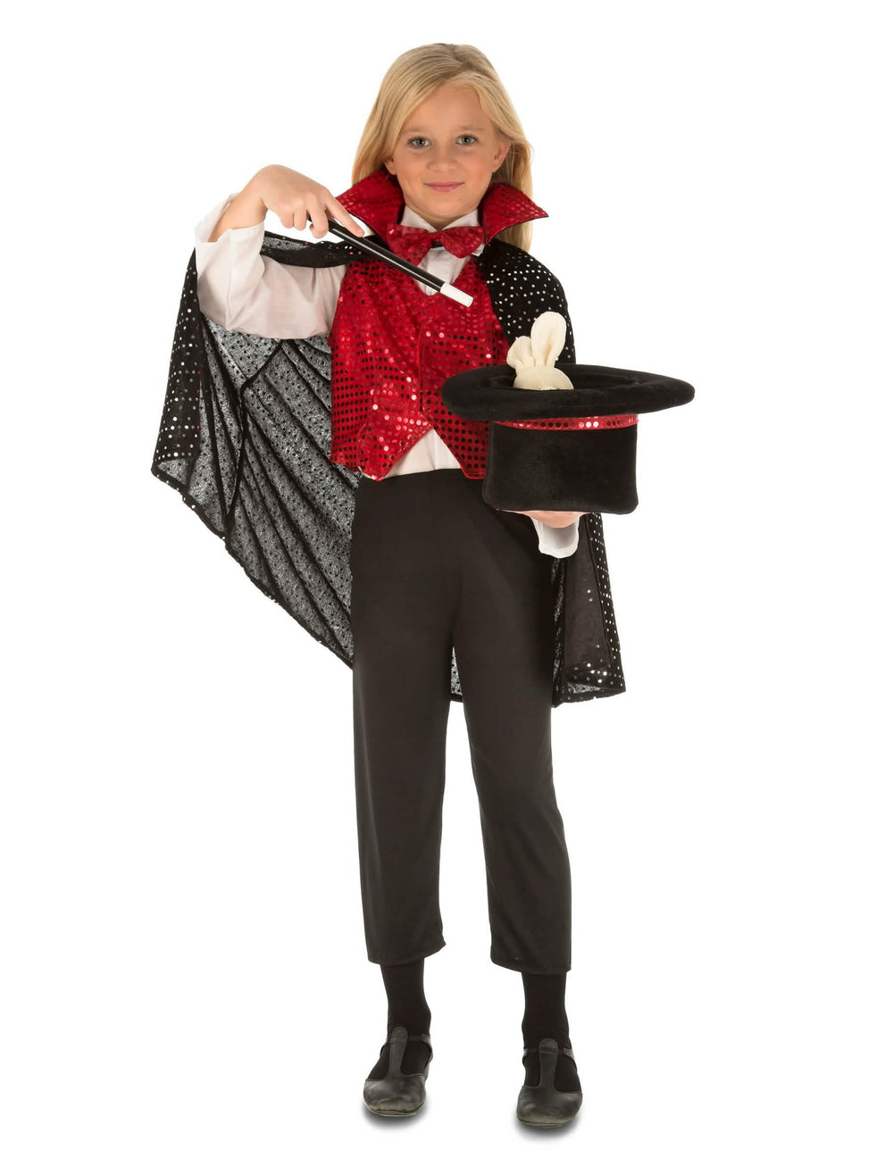 Vista general con varita y sombrero del kit de disfraz con accesorios magos