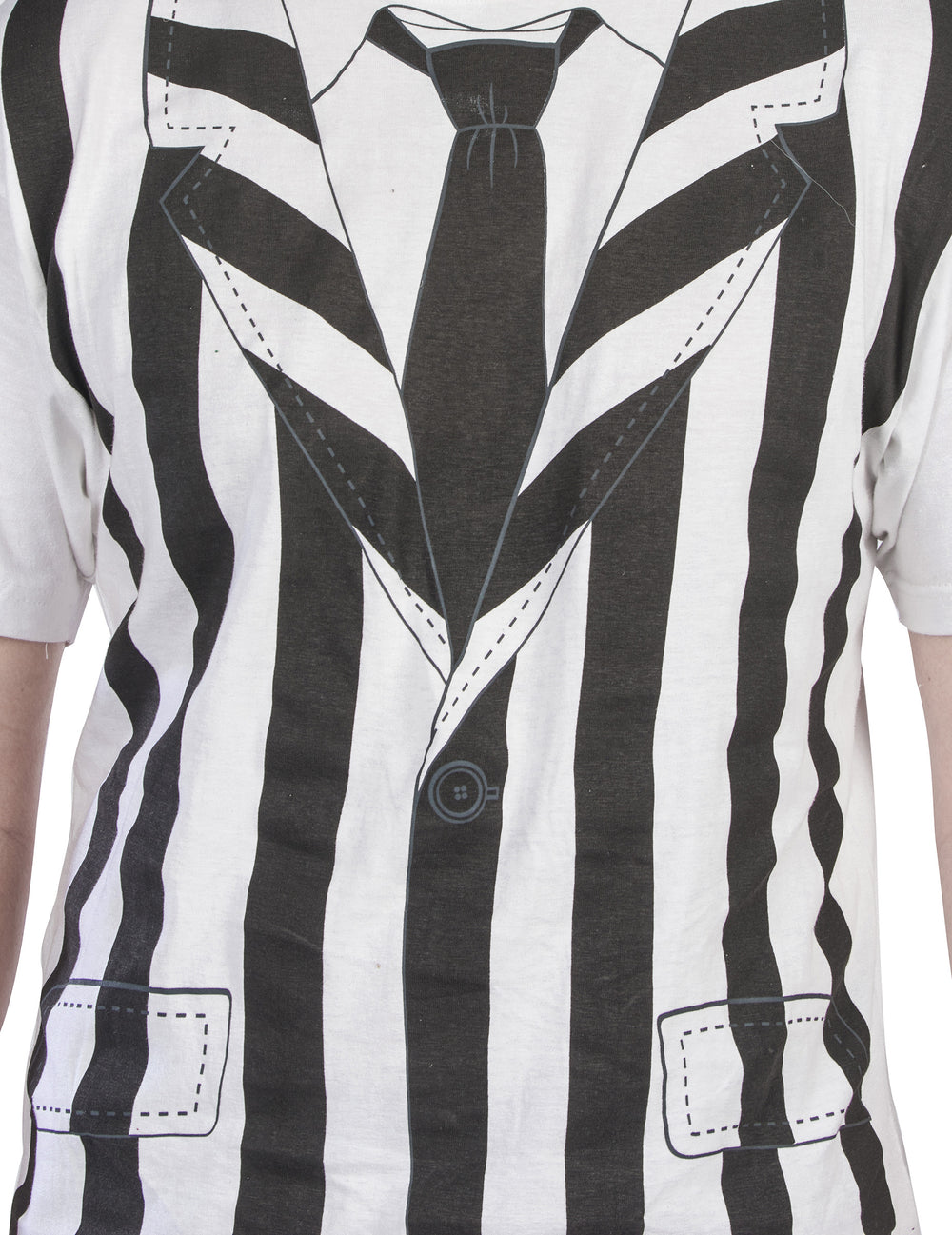 Kit déguisement et perruque Beetlejuice™ pour adulte noir et blanc à rayures avec imprimé cravate