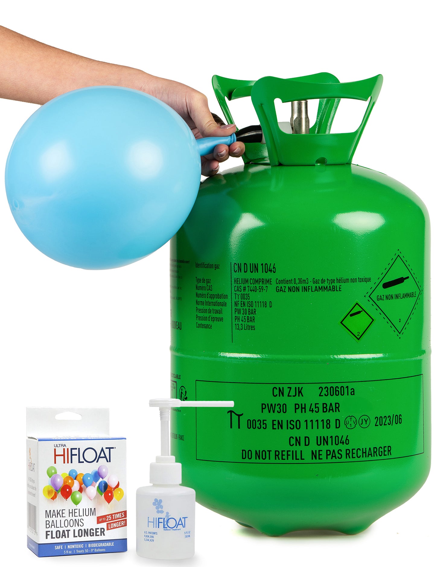 Kit gran botella de helio hasta 50 globos con Hi-Float