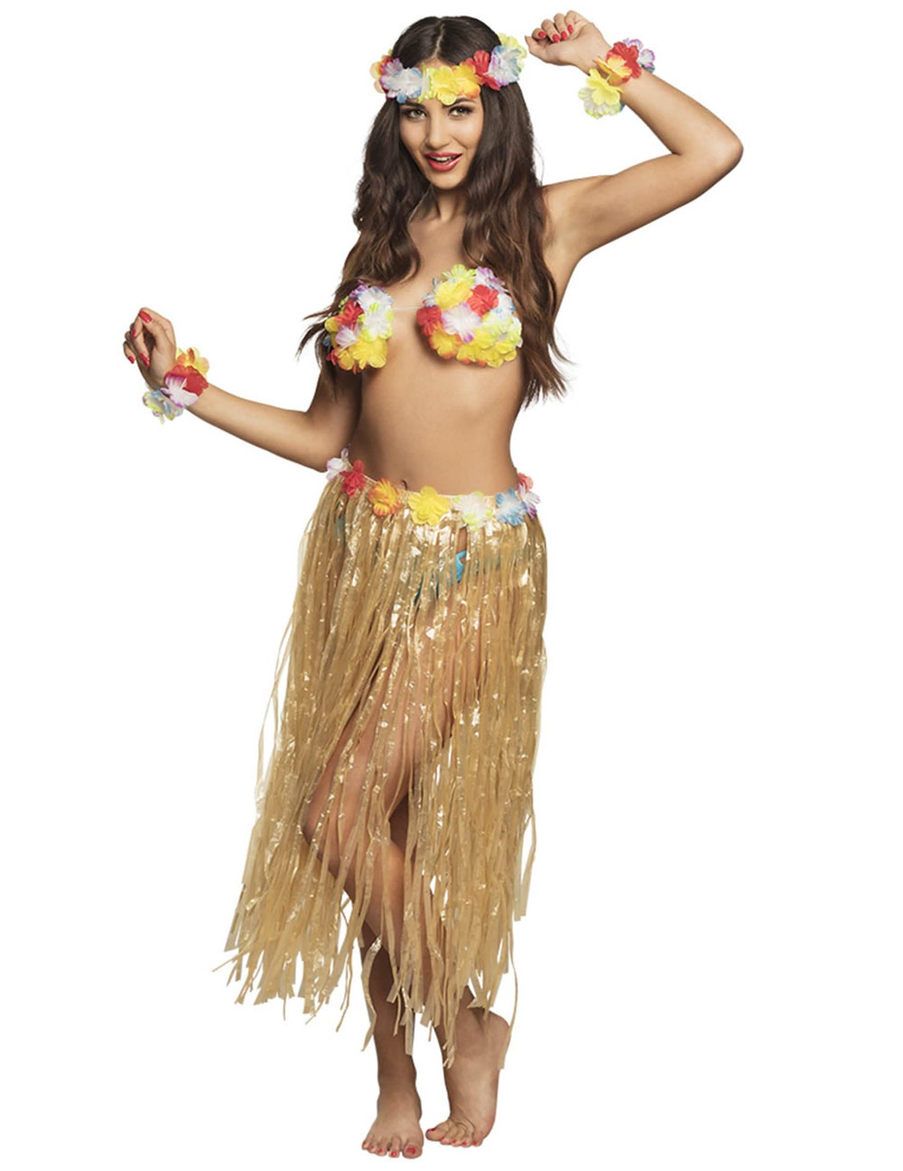 Kit hawái paradise para adulto paja y flores multicolores