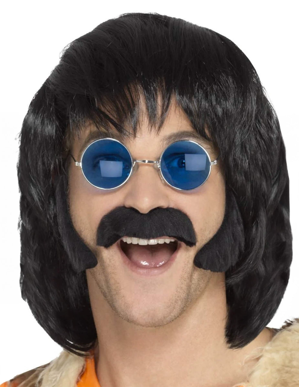 Kit hippie pour homme noir avec moustache et pattes