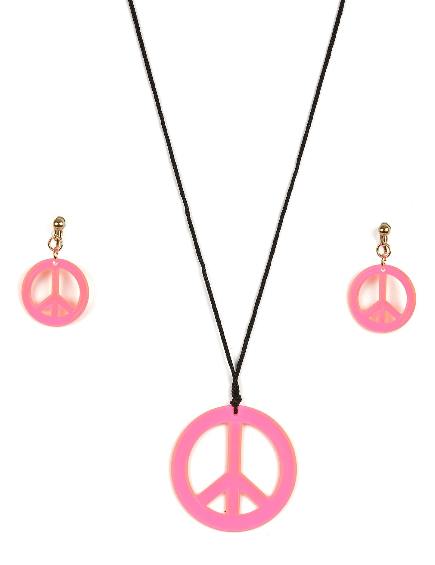 Kit hippie pour adulte rose avec collier et boucles d'oreilles peace and love