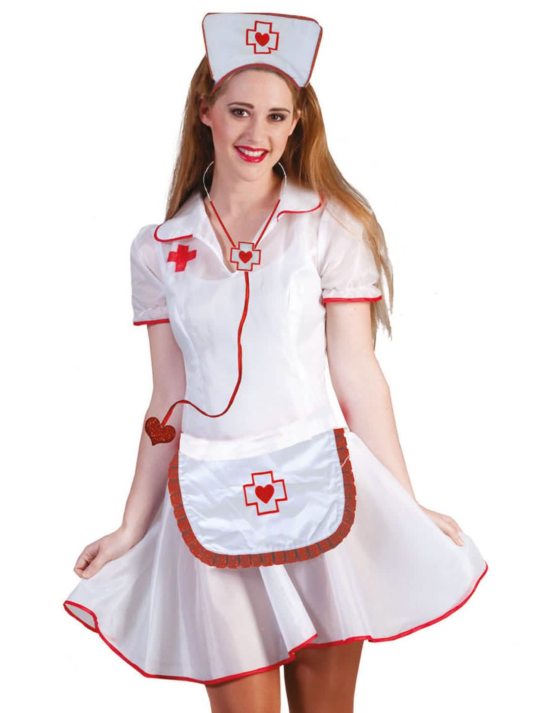 Kit infirmière pour femme blanc et rouge avec coiffe et stéthoscope