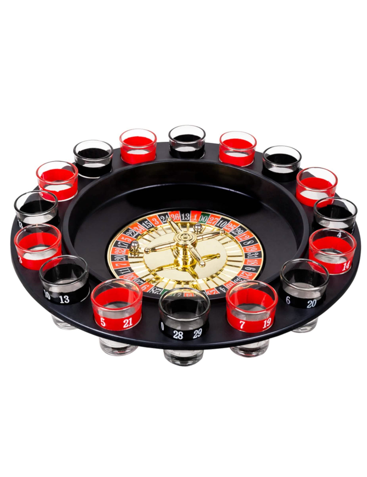 Kit de juego de aperitivo ruleta para adulto negro y rojo con vasos de chupito