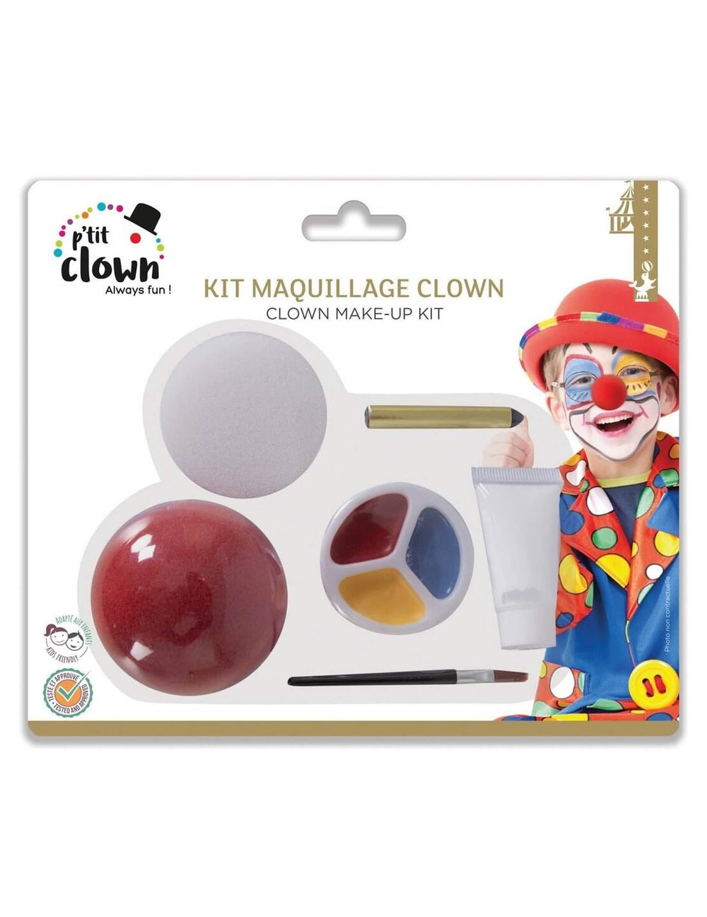 Kit maquillage avec faux nez de clown pour enfant multicolore avec palette et pinceau