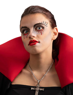 Maquillaje rojo con purpurina