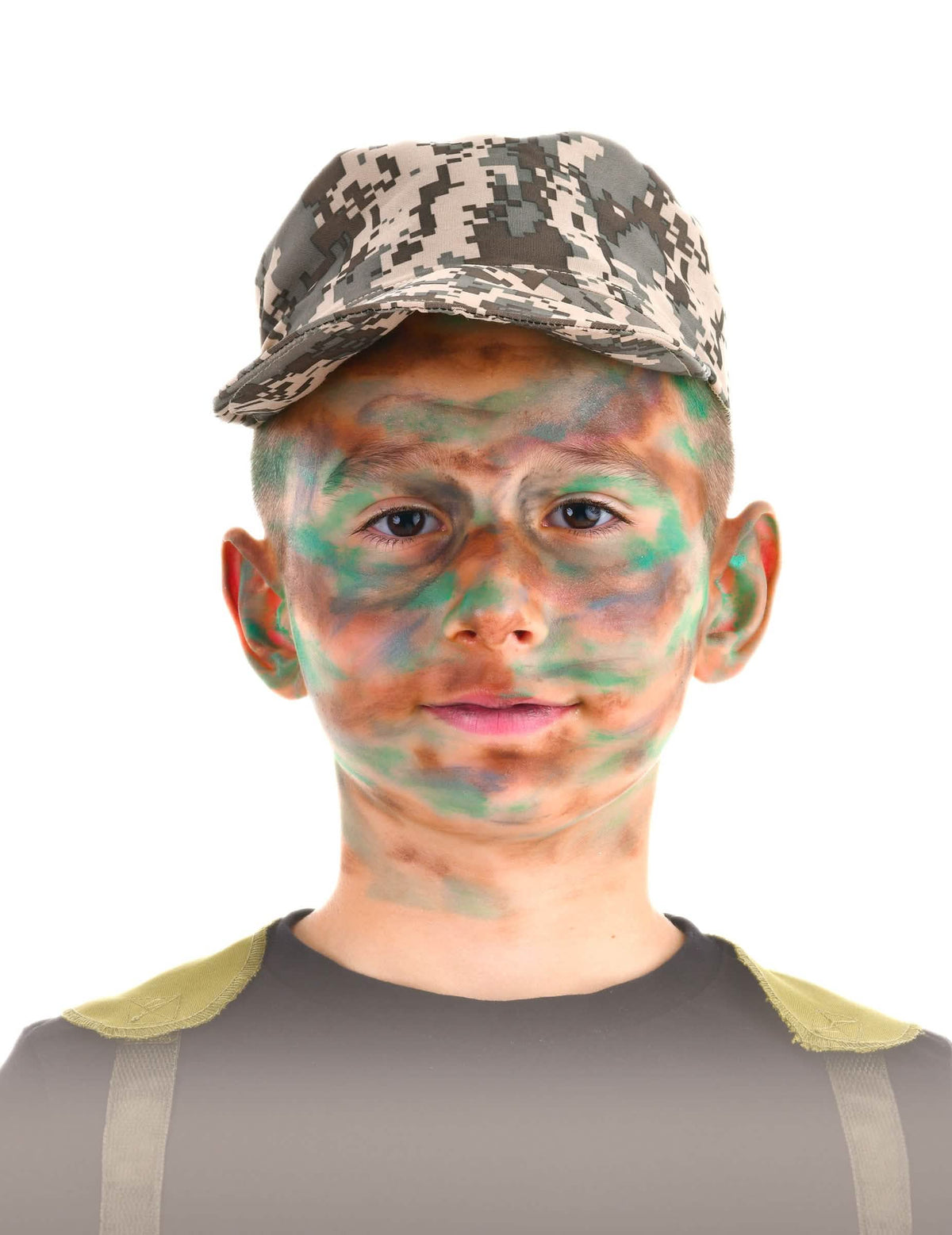Kit de maquillaje militar para niño verde y marrón con pincel y esponja