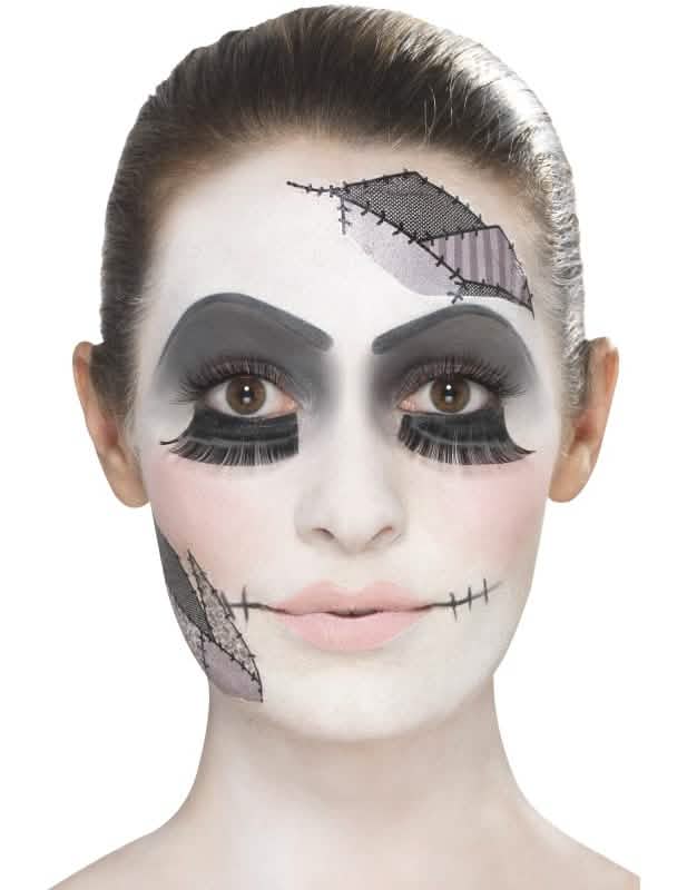 Vue de face du kit maquillage poupée Halloween