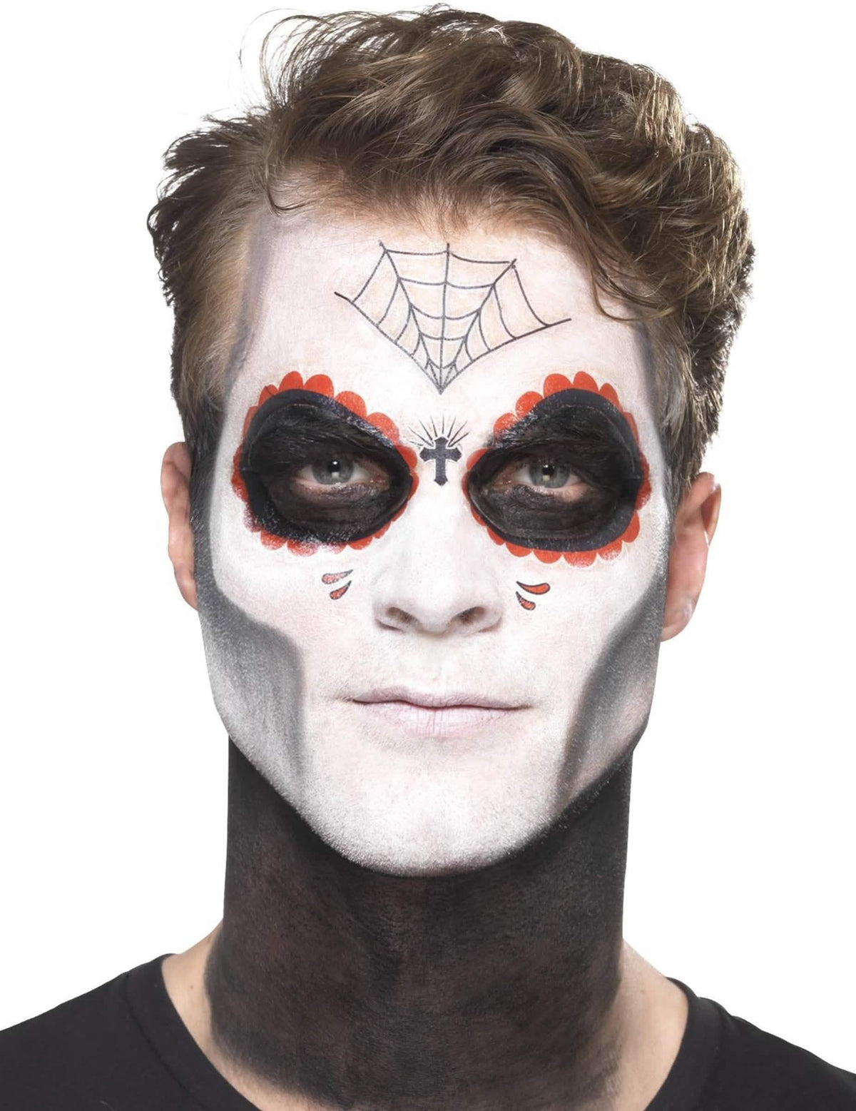 Gros plan sur le résultat final du maquillage du kit maquillage squelette mexicain Dia de los muertos