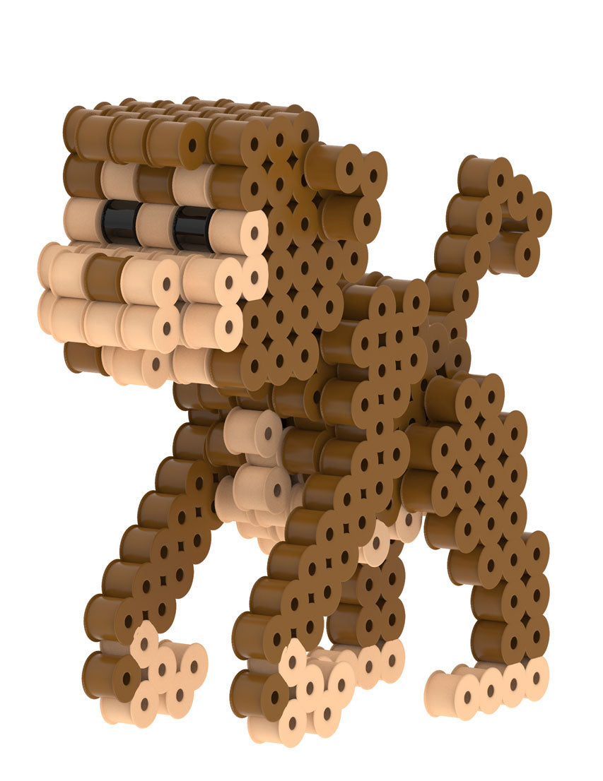 Kit perles à repasser 3d singe pour enfant marron et beige