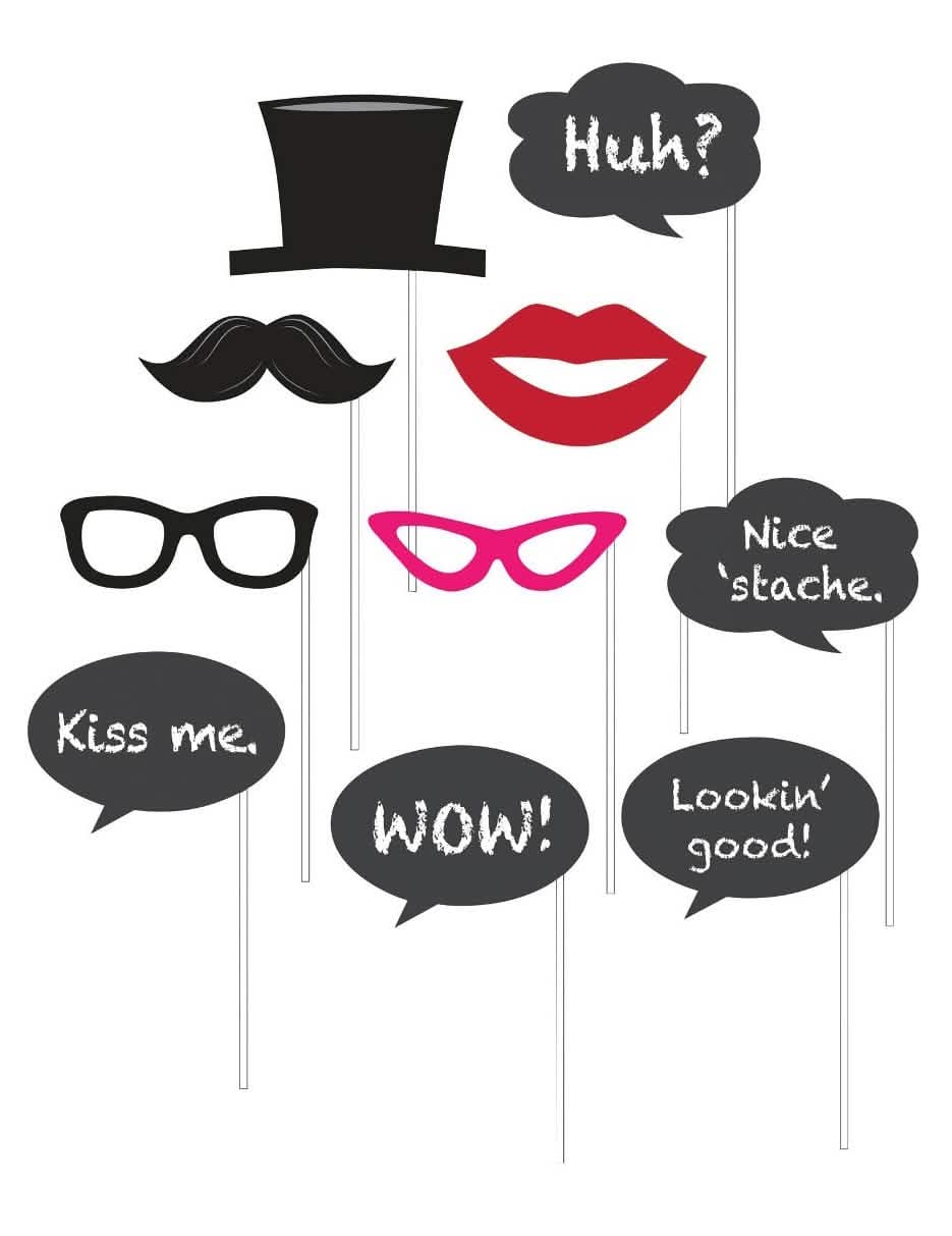 Kit photobooth 10 pièces pour adulte noir rose et rouge