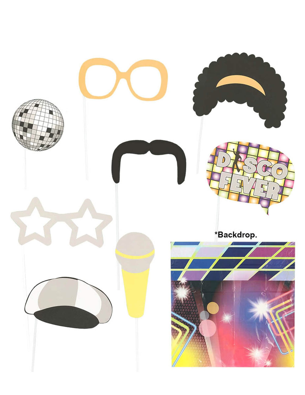 Kit photocall disco para fiesta multicolor de 9 piezas