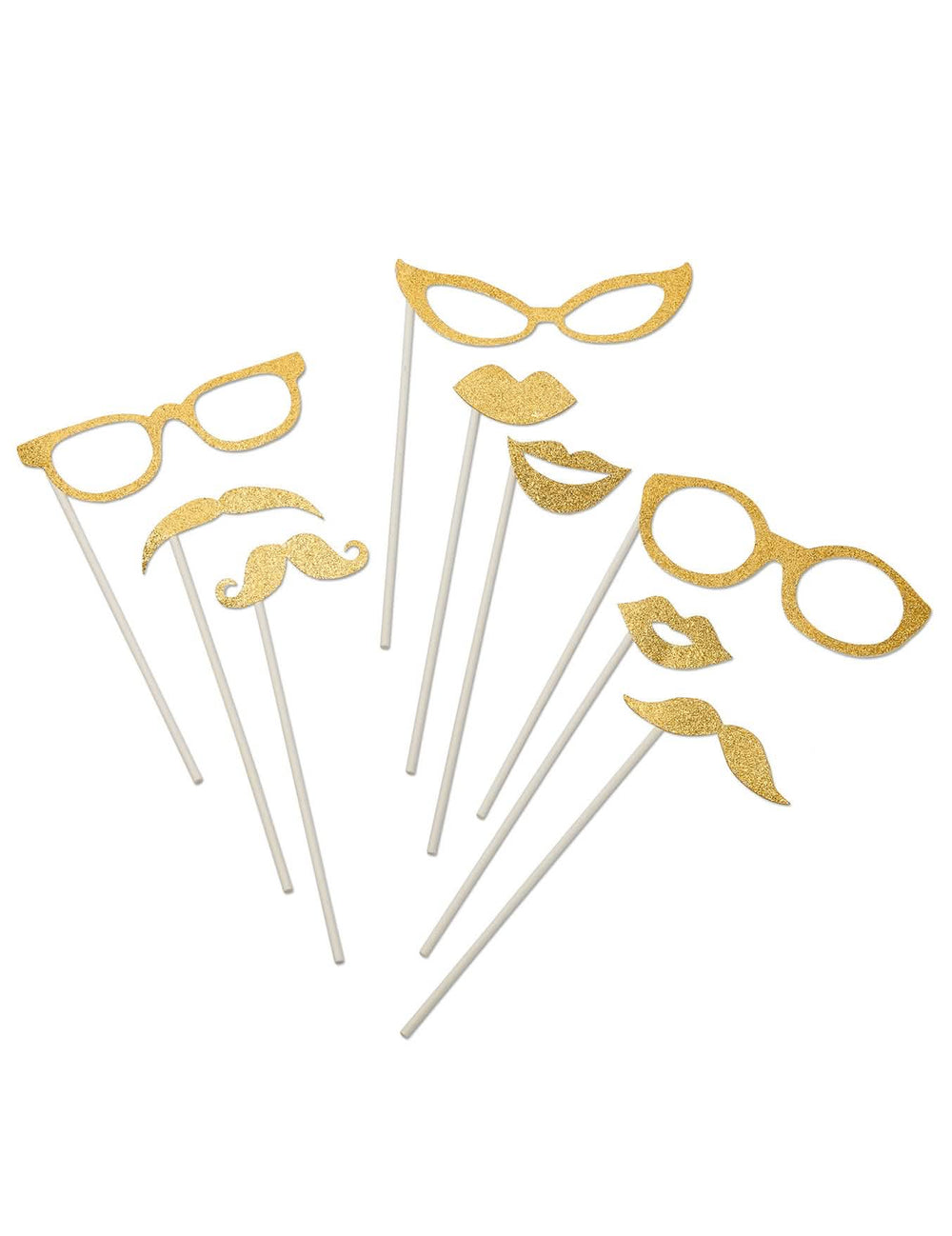 Kit de photocall dorado con purpurina para fiesta con gafas y bigotes