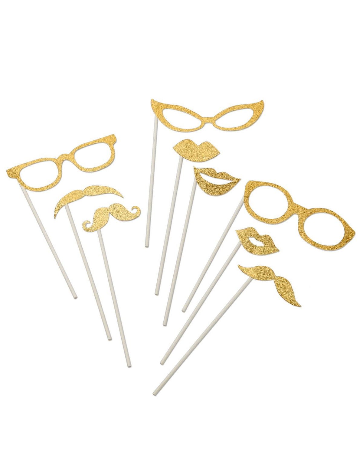 Kit de photocall dorado con purpurina para fiesta con gafas y bigotes