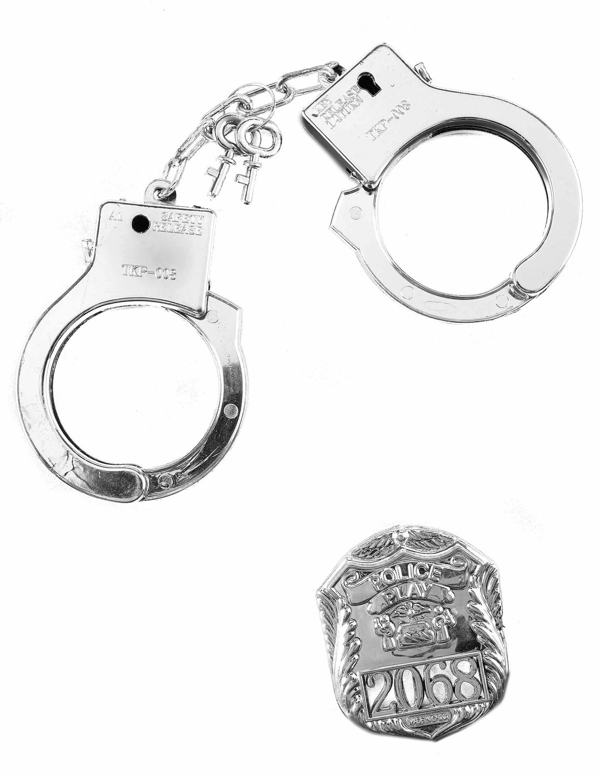 Kit de policía con insignia y esposas para adulto y niño plateado