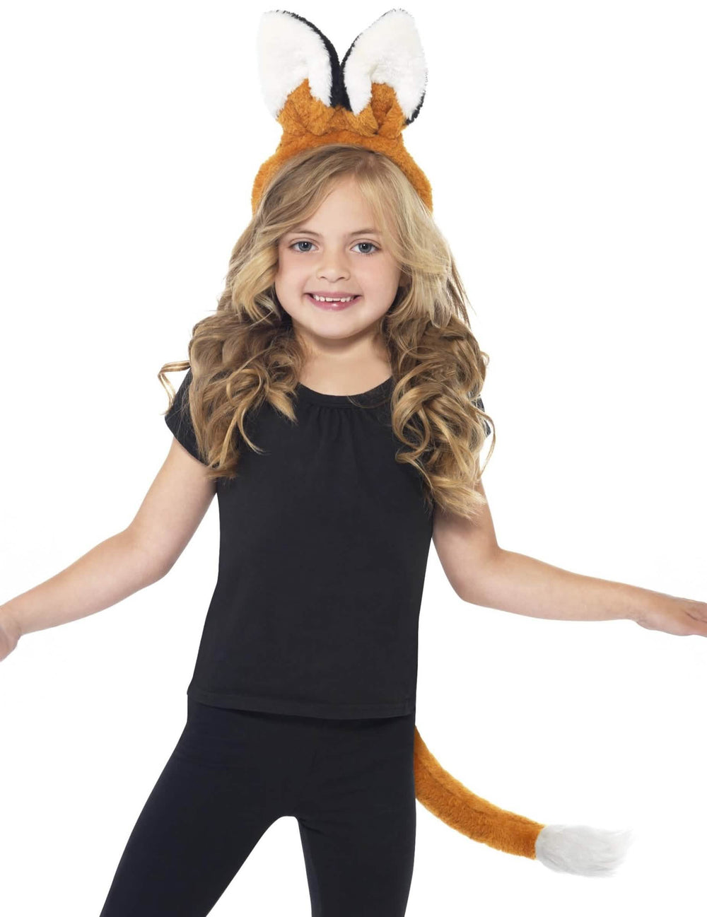 Kit de zorro para niño naranja y blanco con diadema y cola