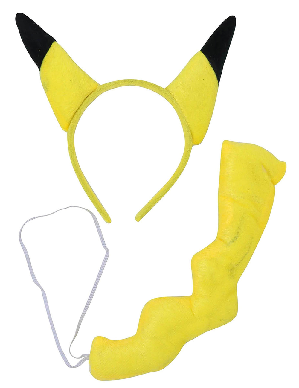 Detalle de la diadema y la cola del kit de roedor eléctrico para niño amarillo