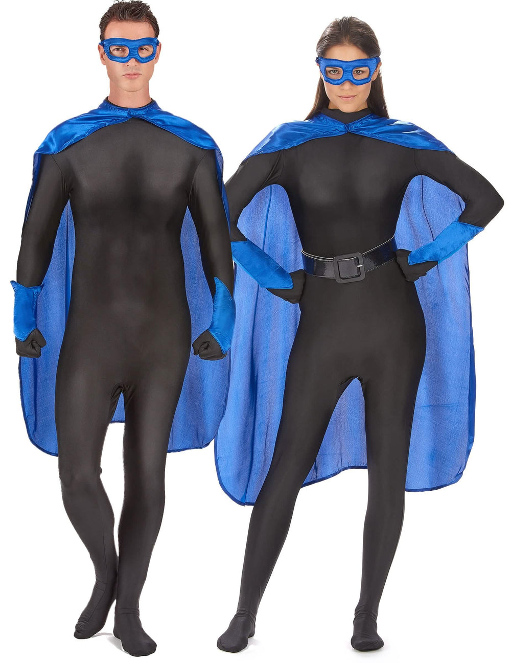 Kit super héroes para adulto azul con capa, máscara y puños