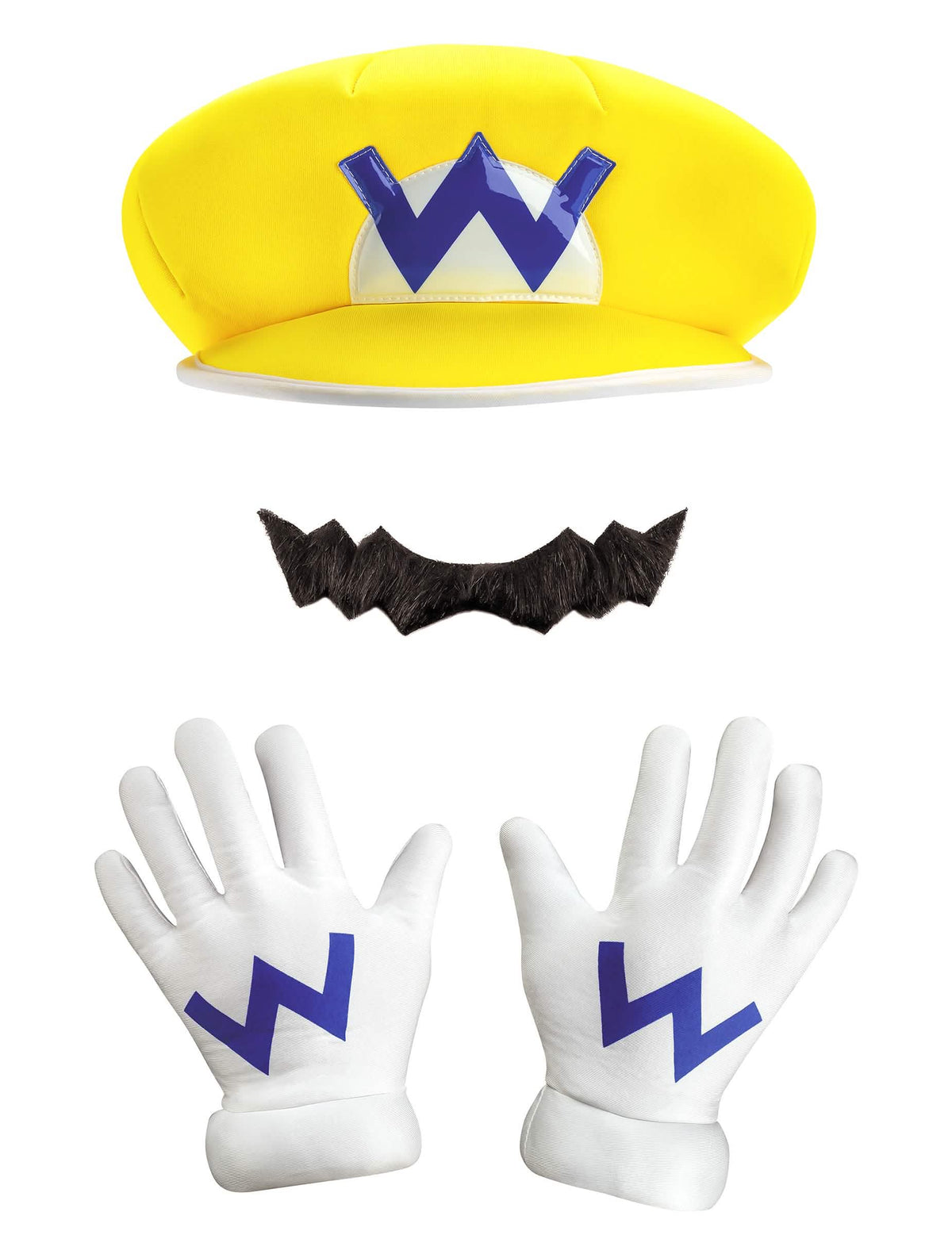 Kit Wario Nintendo® para adulto amarillo con bigote y guantes blancos