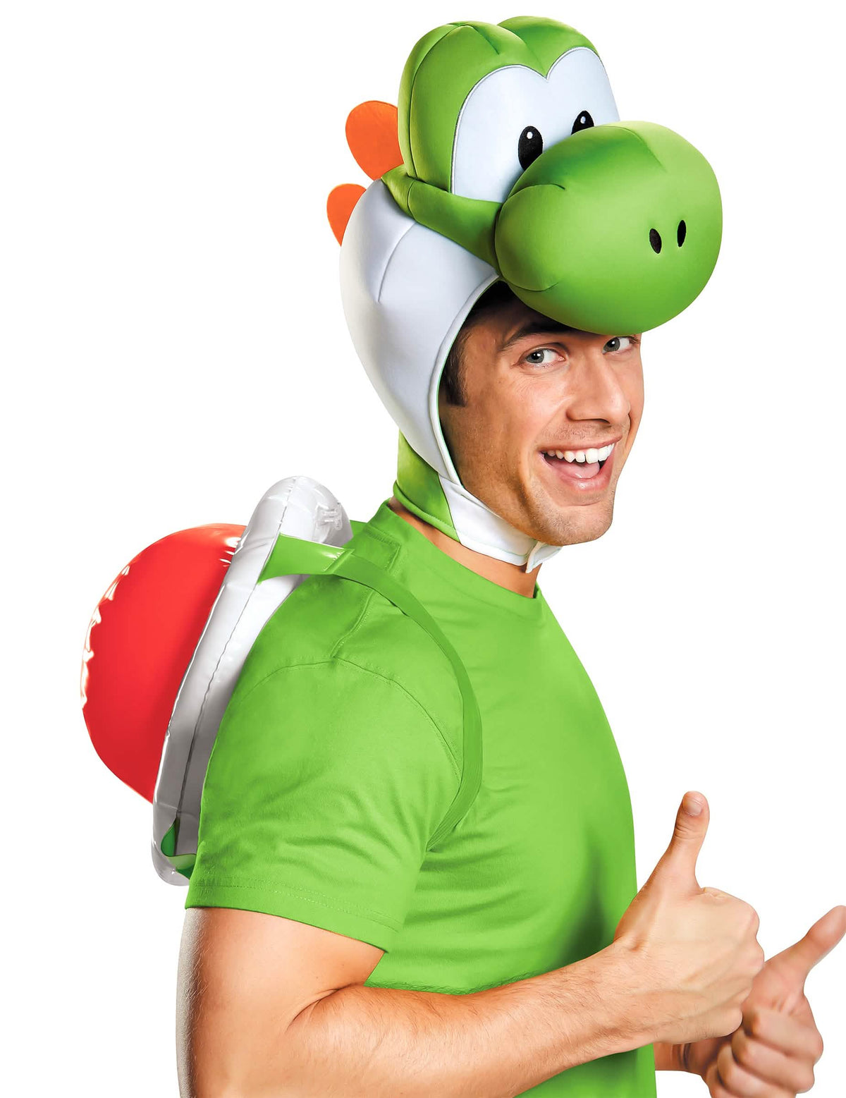 Kit Yoshi Nintendo® para adulto verde con tocado y caparazón rojo