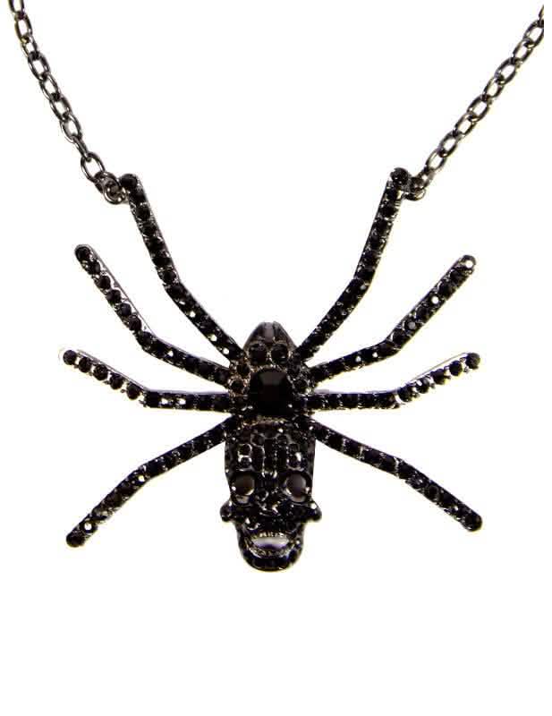 Collier crâne d'araignée pour adulte noir à strass