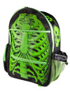 Sac à dos squelette vert et noir avec motif de cage thoracique et crâne