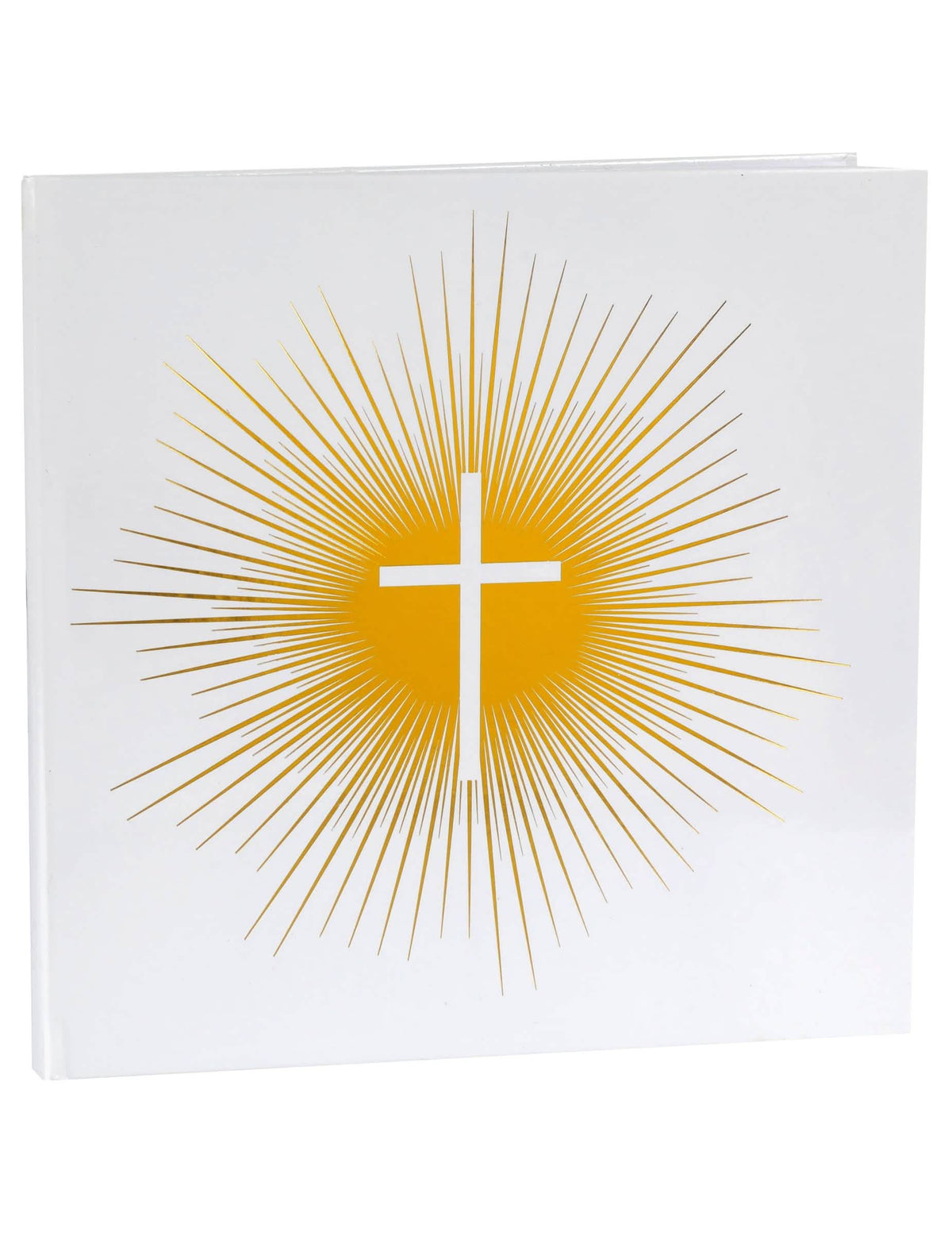 Libro de oro ceremonia dorada para bautismo comunión blanco con cruz