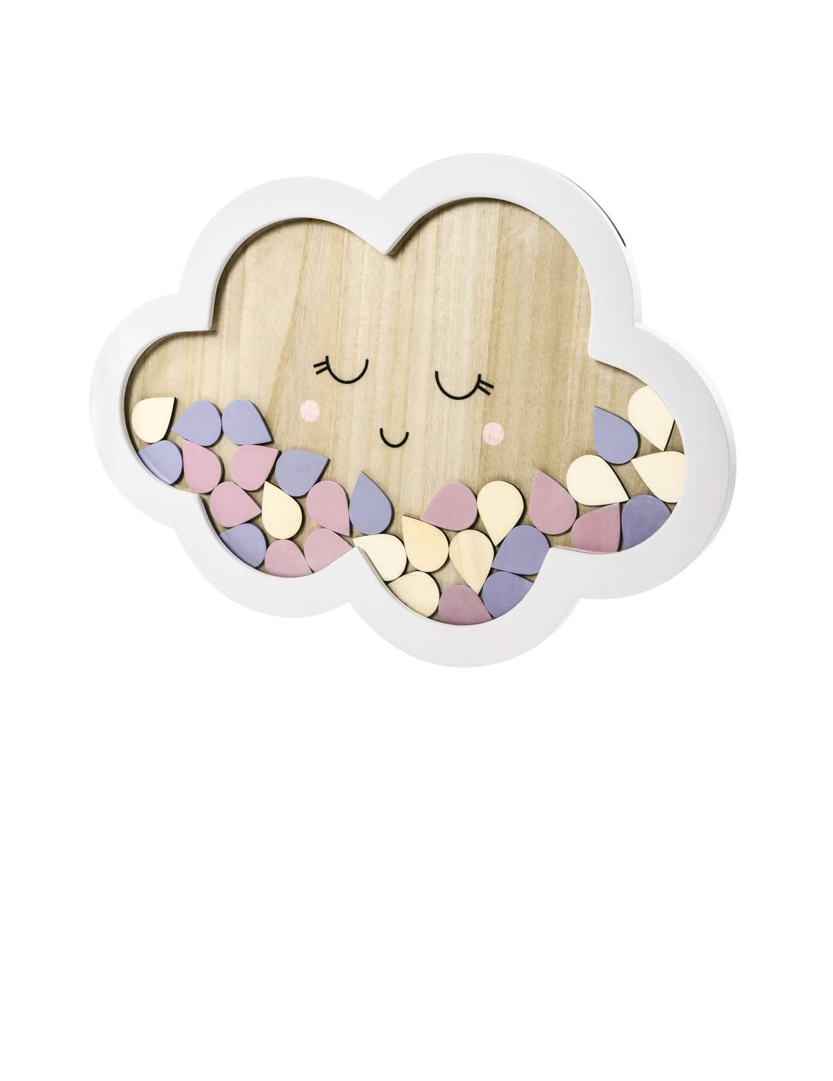 Libro de oro nube para fiesta en madera con gotas multicolores pastel