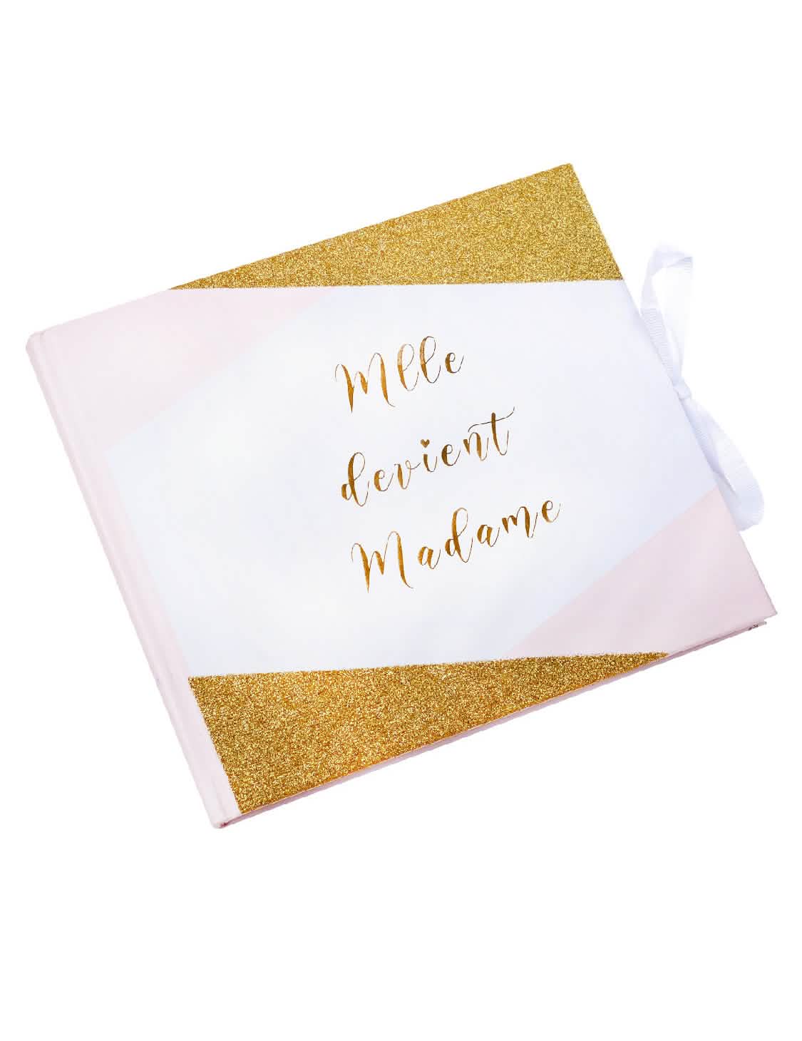 Livre d'or Mlle devient Madame pour future mariée rose blanc et or pailleté