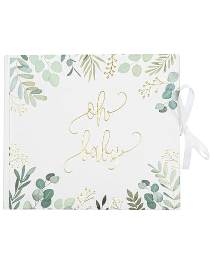 Livre d'or oh baby eucalyptus pour baby shower blanc métal et or
