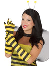 Gants abeille pour femme jaunes et noirs à rayures