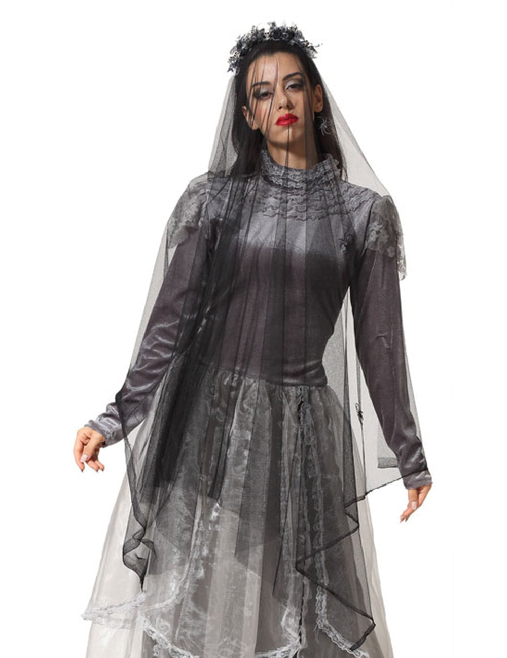 Long voile avec squelettes pour femme noir