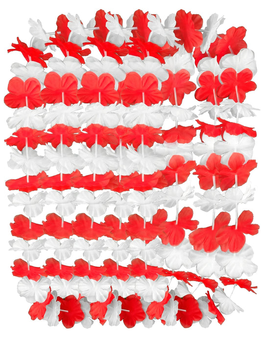Pack de 12 collares hawaianos rojo y blanco para adulto