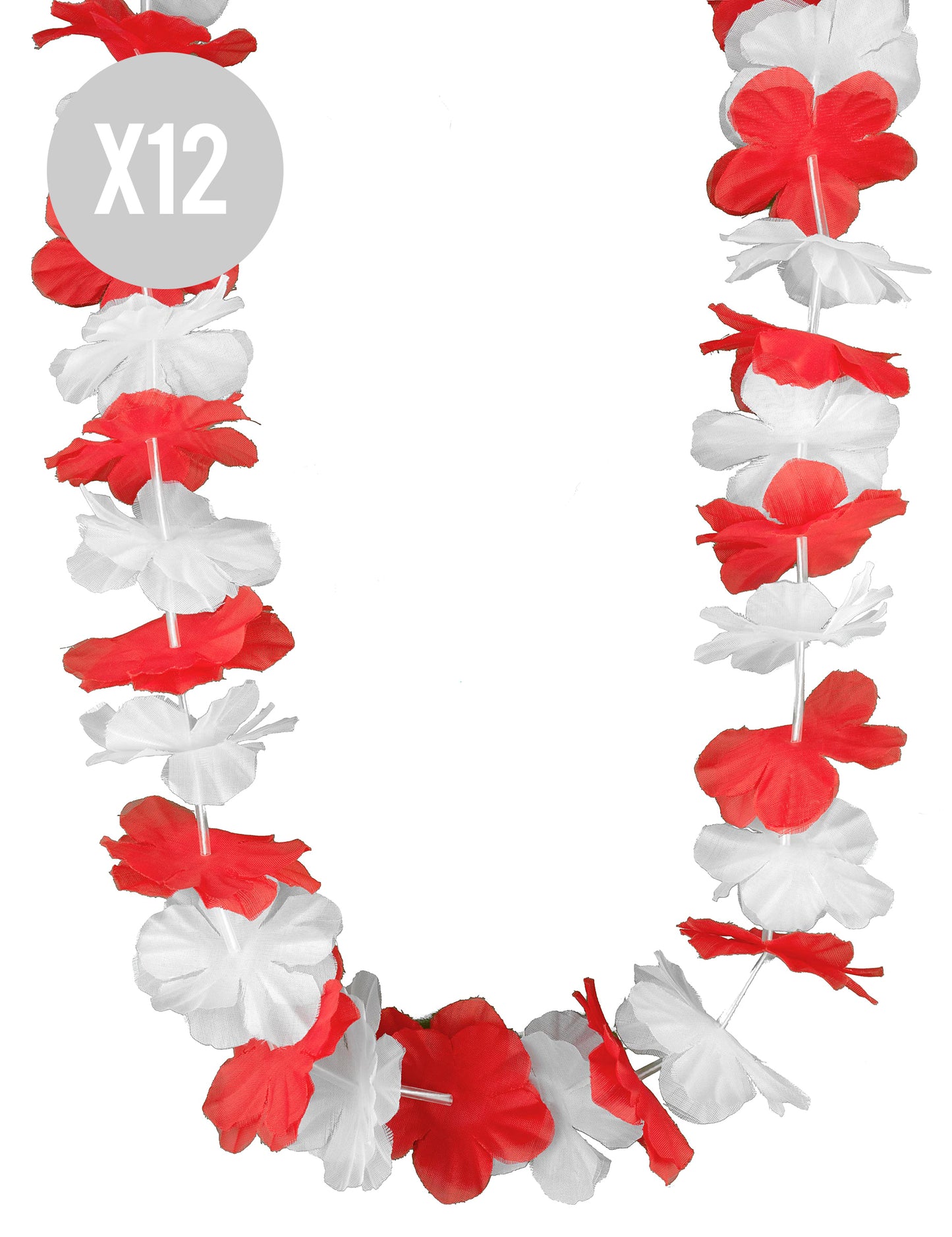 Pack de 12 collares hawaianos rojo y blanco para adulto