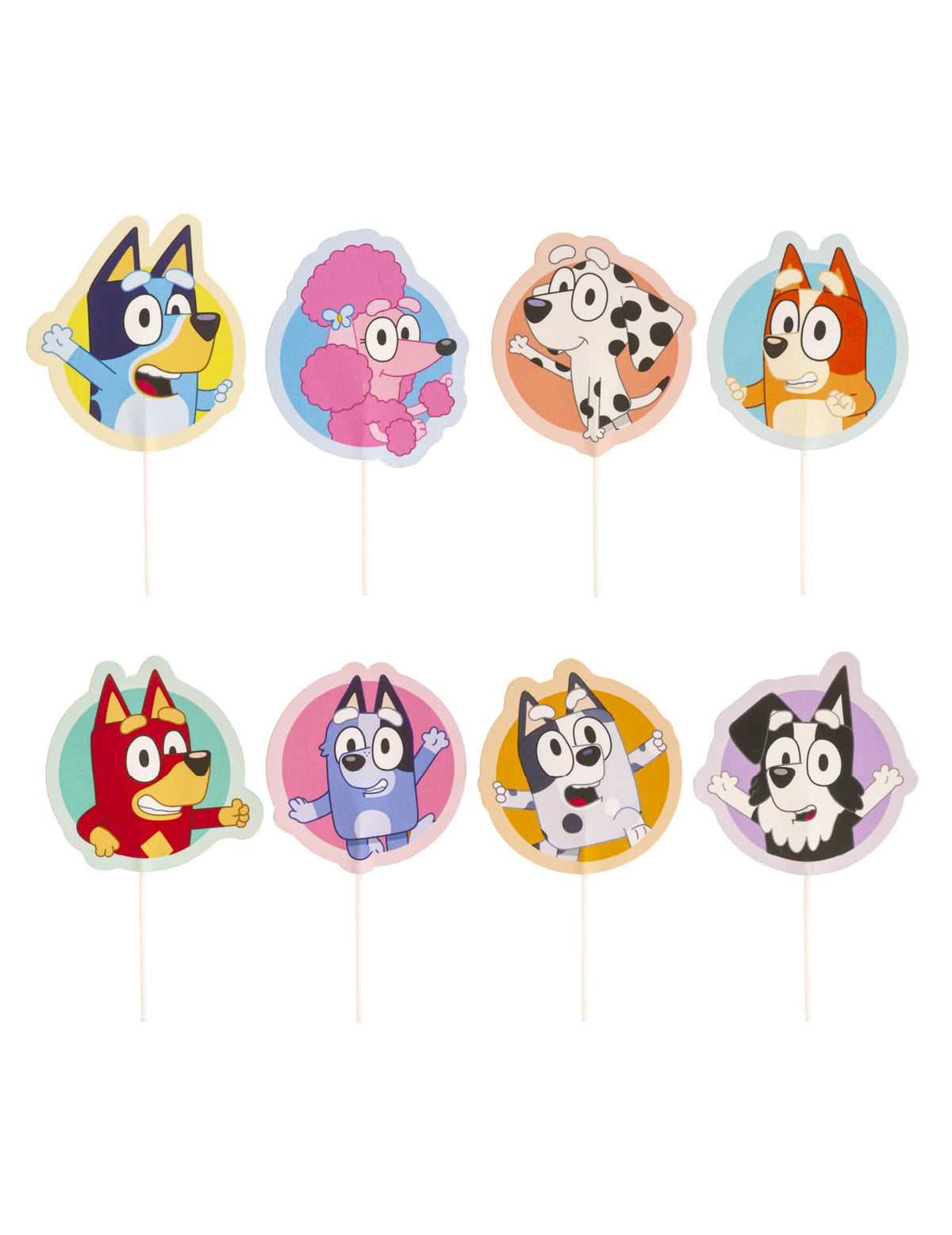 Pack de 16 cake toppers de papel de Bluey y Bingo™