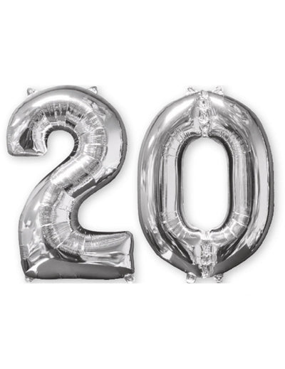 Ballons aluminium chiffre 20 argent