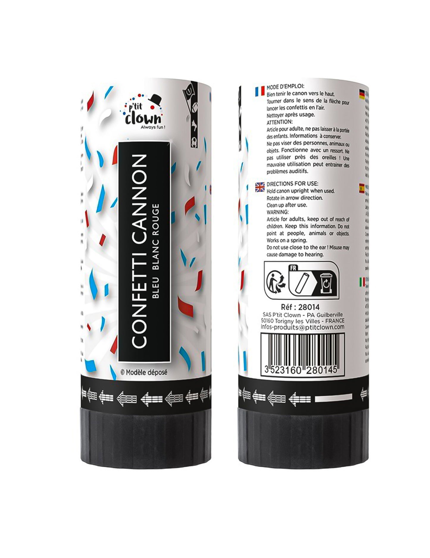 Lote de 2 cañones de confeti de aficionado azul, blanco y rojo de 11 cm