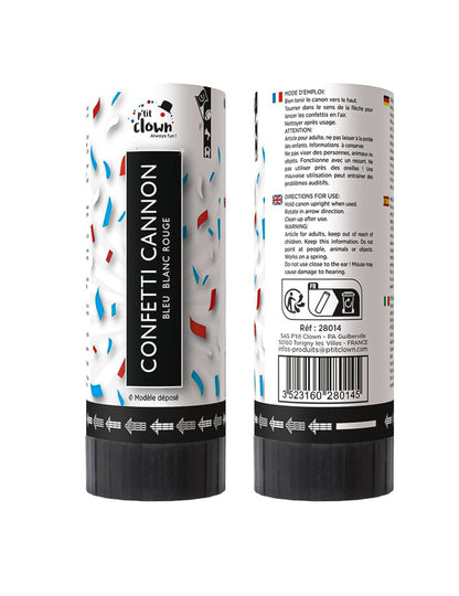 Lote de 2 cañones de confeti de aficionado azul, blanco y rojo de 11 cm