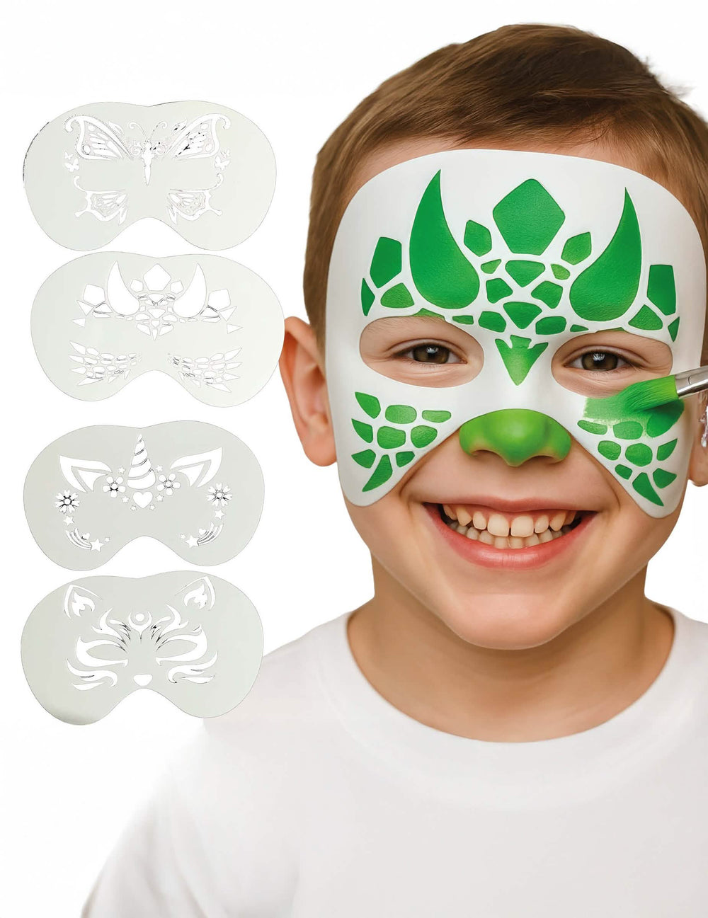 Lot de 4 pochoirs maquillage animaux pour enfant blanc et vert