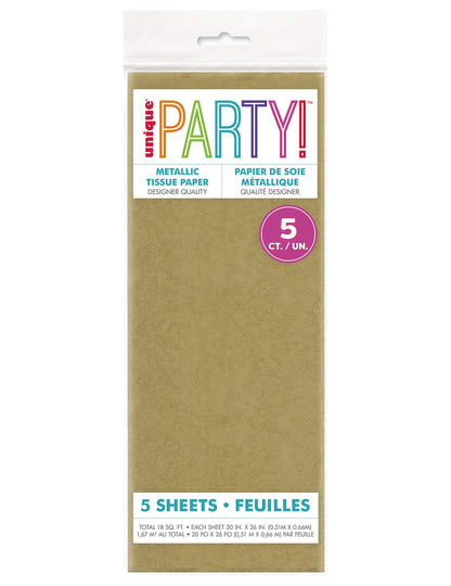 5 Hojas de papel de seda metalizado oro