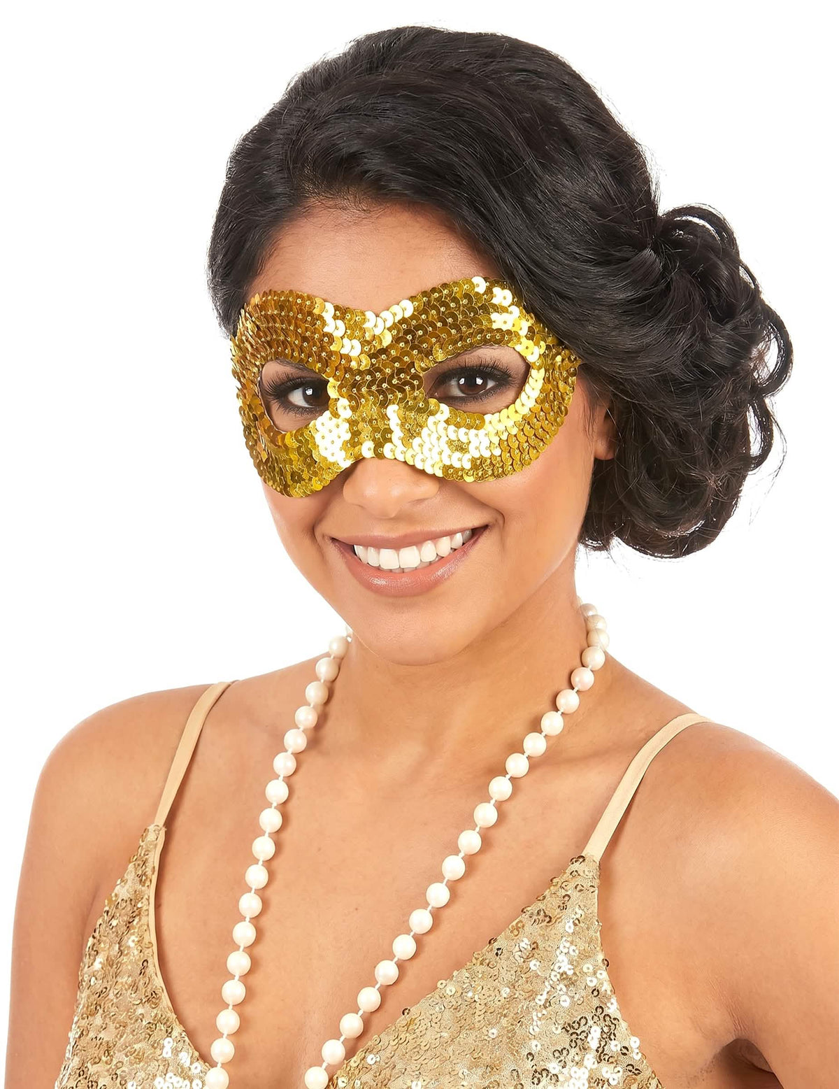 Antifaz con lentejuelas dorado adulto