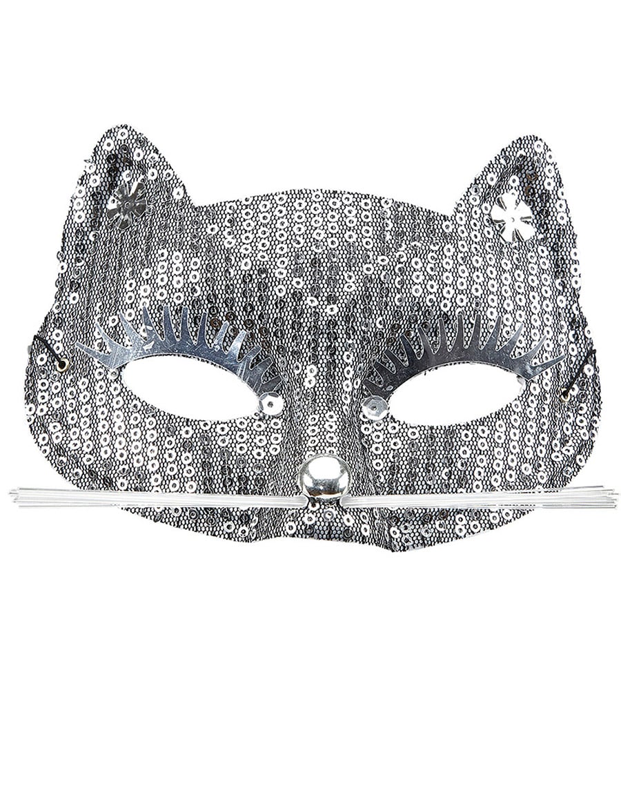 Loup chat pour adulte argenté à sequins