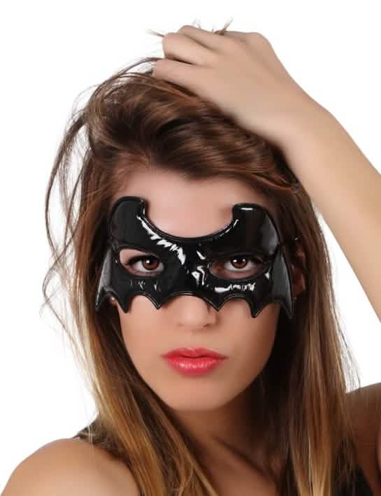 antifaz de murciélago de halloween para mujer negro brillante