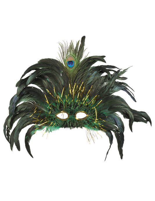 Vue de face du loup paon vénitien avec plumes pour adulte