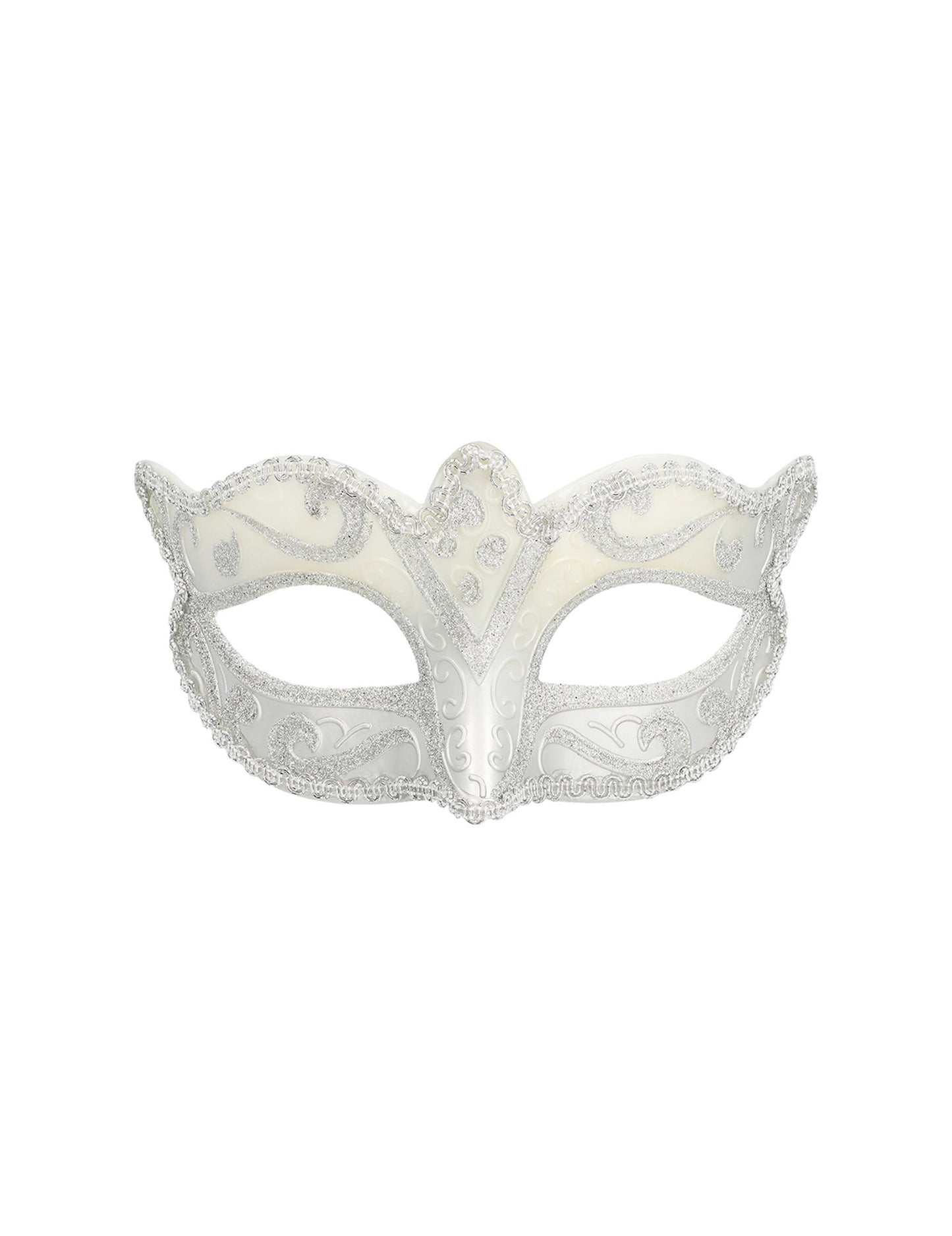 Vue de face du loup vénitien pour femme argenté pailleté
