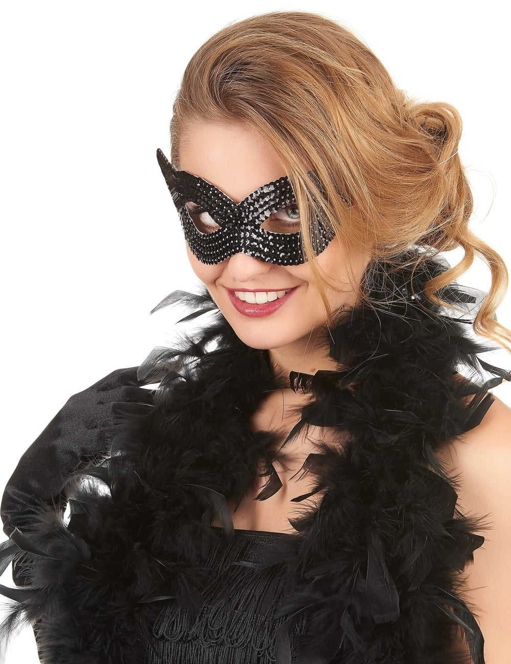 Lobo veneciano con lentejuelas para adulto negro